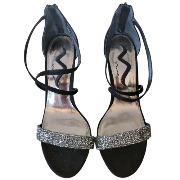 Nina Genuine Suede Jeweled High Heel Sandals Size 8 - Picture 5 of 7